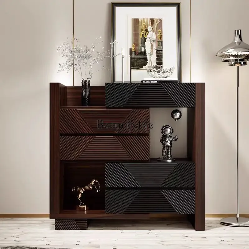 

LJY*French retro solid wood chest, living room against the wall, storage drawer, retractable and adjustable side cabinet