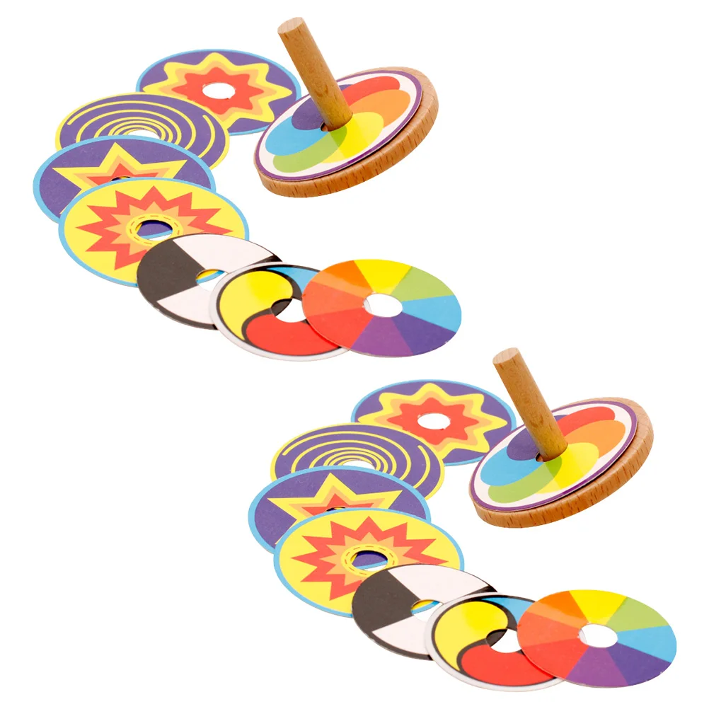 

Wooden Spinning Top 2 Sets DIY Kids Toy Puzzle Painting Colorful Gyroscope Fun Child Wear Resistant Wooden Material