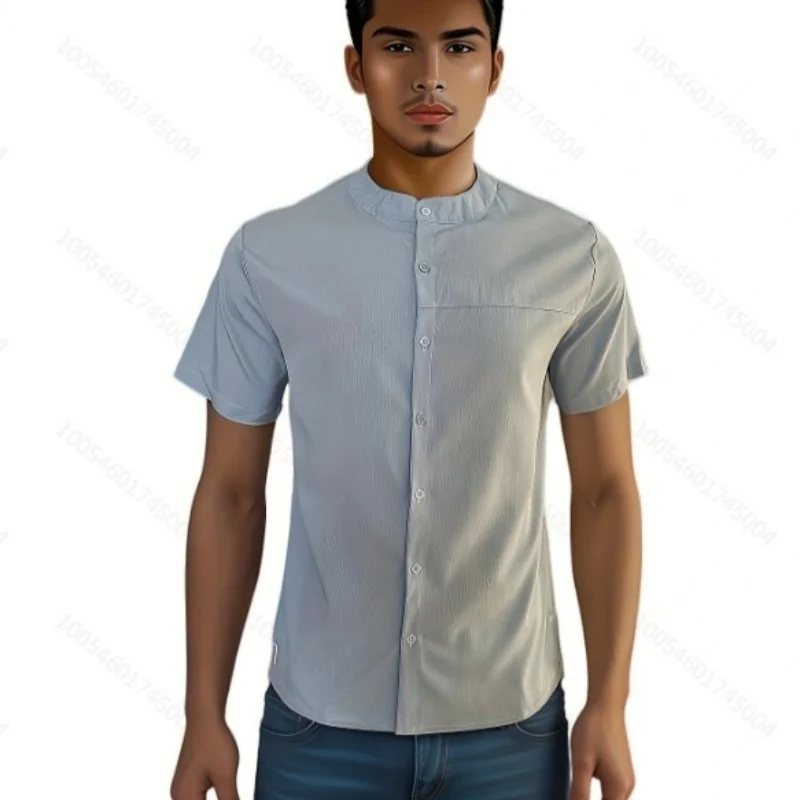 

Новая летняя рубашка с короткими рукавами в европейском и американском стиле для мужчин, повседневная однотонная рубашка с короткими рукавами
