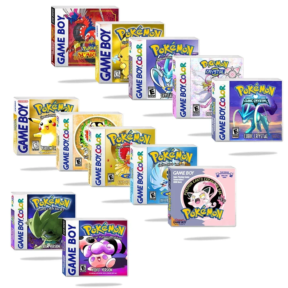 بطاقة ألعاب ساعة بوكيمون GBC RTC، كريستال مكعب، إصدار إعادة تعيين ذهبي 97، قرمزي، بريزم، بطاقة ألعاب إنجليزية من سلسلة بوكيمون GBC