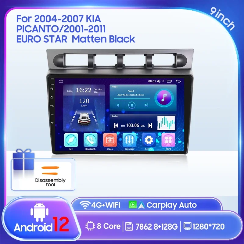 Auto Multimedia Speler Voor Kia Picanto SA Ochtend 2004-2007 2K QLED Android 13 Autoradio Video AI Voice CarPlay GPS Head Unit