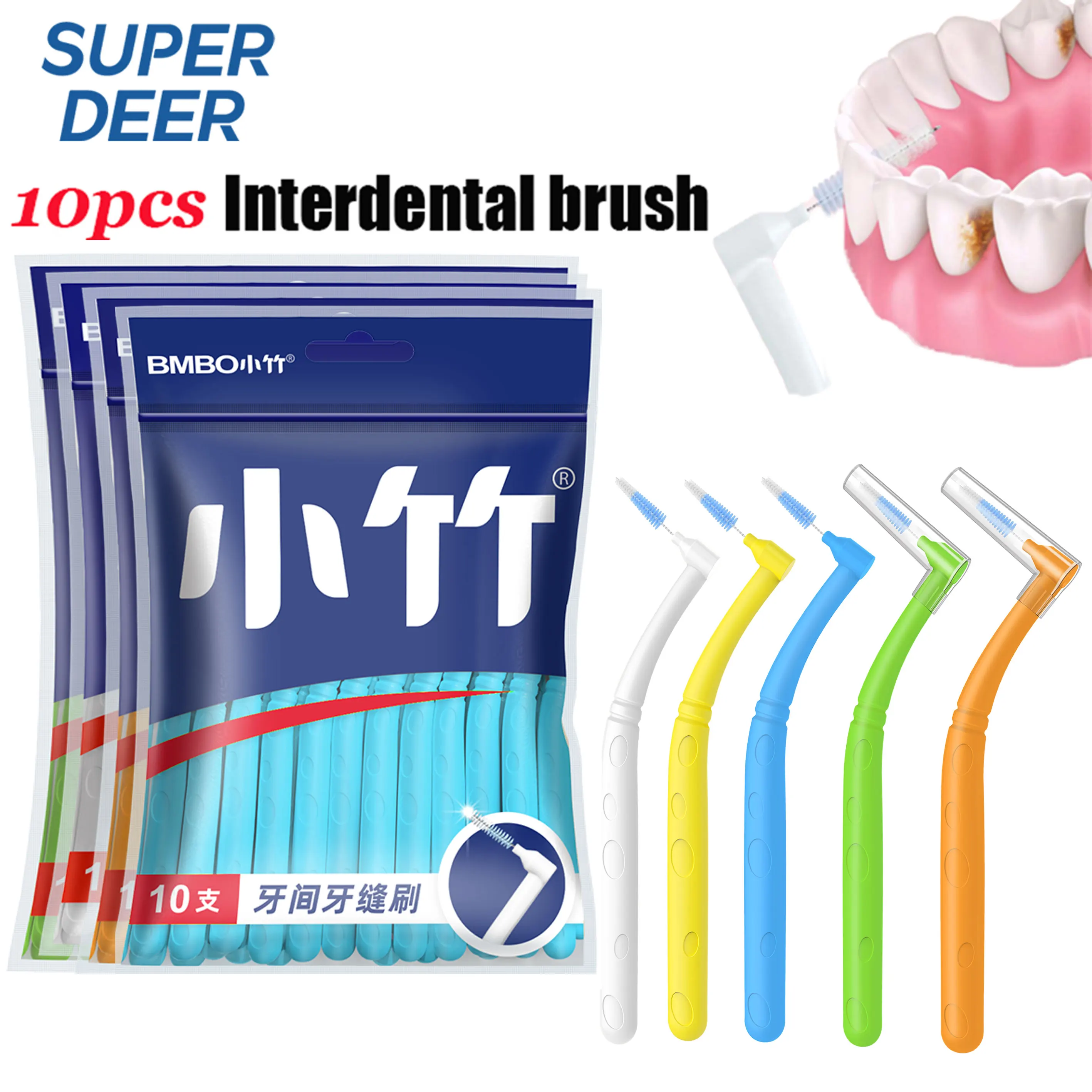 10 PCS L‑Shaped Interdental Brush Teeth Cleaning Toothpick Oral Care Tool Dental Floss Brush