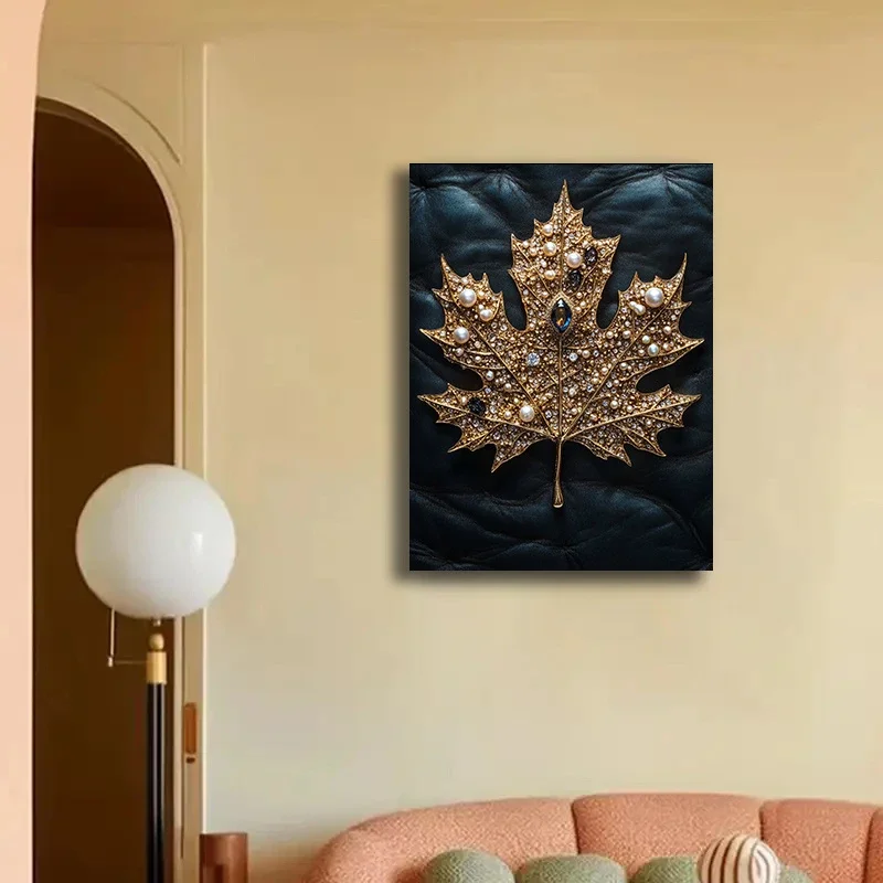 Elegant Maple Leaf Wall Art With Gold And Pearl Poster, Perfect For Living Room, Bedroom, Home Office Decor, No Frame
