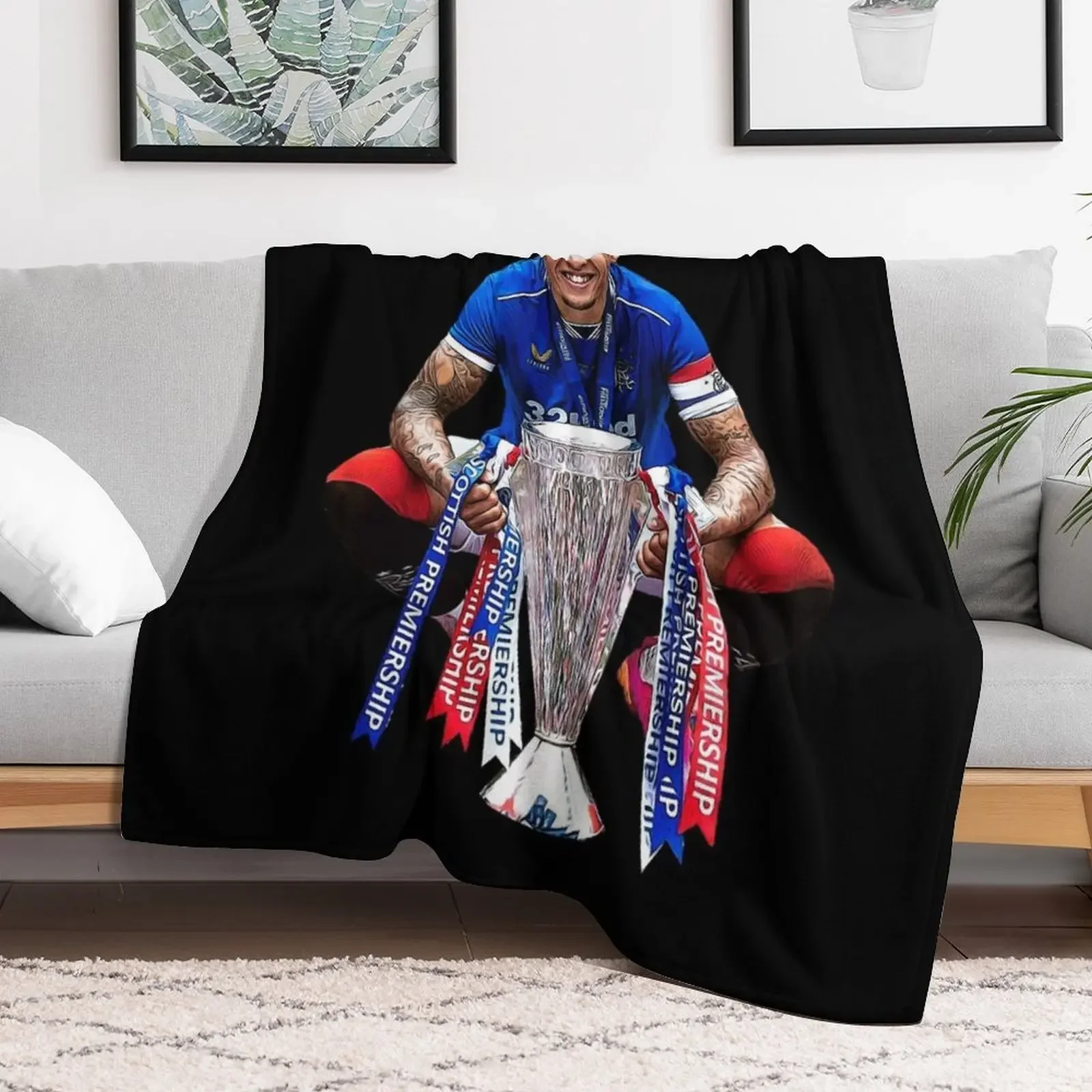 James Tavernier Celebration with Trophy Throw Blanket manga Sofas Blankets