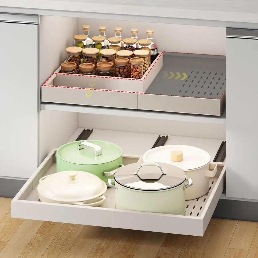 

out Cabinet Organizer,Width 1421 and Depth 1724 Expandable With 3 Rails,No Drill Adjustable Slide out Drawers for Kitchen,Pantry