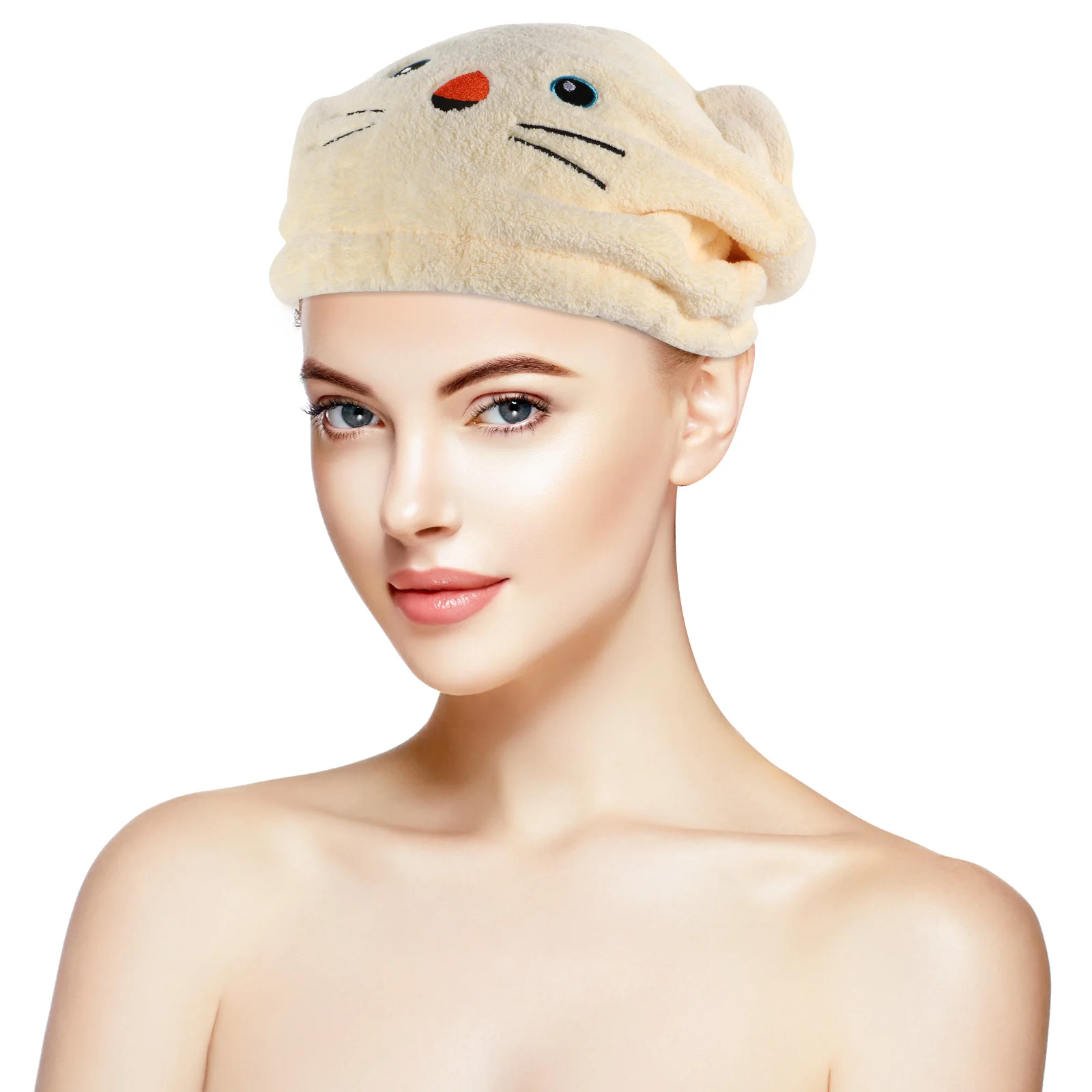 قطعتان من منشفة الشعر الجافة بتصميم كرتوني، مادة ماصة سريعة الجفاف تقلل من الضرر لمنشفة الشعر النسائية #2