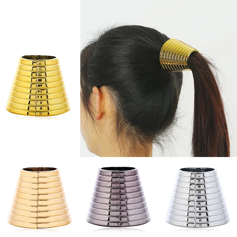 Threaded Large Flared Ponytail Buckle Ponytail Holder Gold Sliver Hair Claw Hair Clip Hair Accessories Female Ponytail Headwear