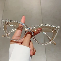 KAMMPT Retro Cat Eye Glasses With Rhinestones for Women 2024 New Stylish Trendy Luxury Brand Designer Oversized Spectacles