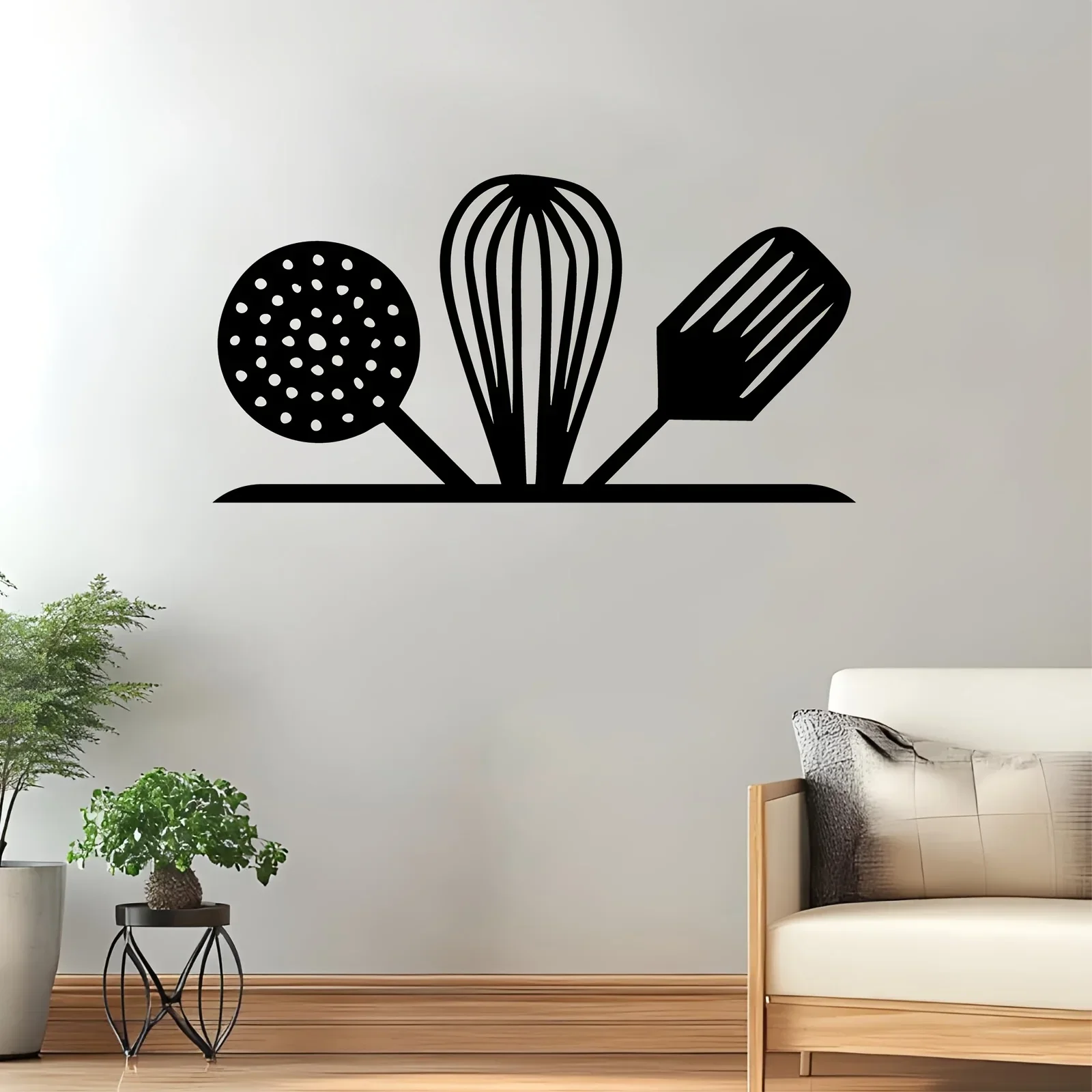 Laser Cut Metal Cooking Utensil Wall Art, Whisk Spatula Sieve Kitchen Silhouette Decor