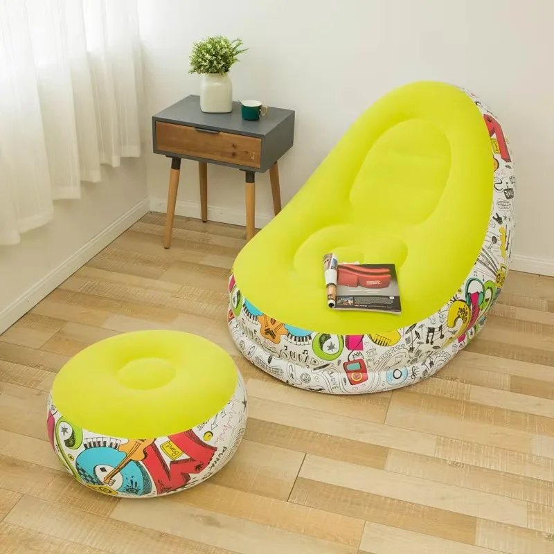 Lazy inflatable sofa foldable recliner outdoor sofa with pedal combination lazy sofa flocking