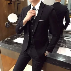 2023 New Men's Business Casual Blazers 3 Piece Suits Set Coat Vest Pants / Wedding Banquet Work Blazer Jacket Trousers S-4XL