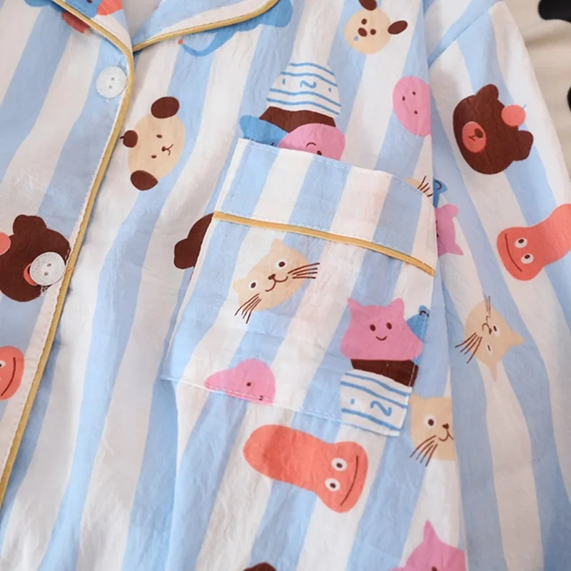 Sweet Cute Bear Print Kawaii Women\'s Pajamas Set New Autumn Casual All-match Two-pieces Pajamas Set V-neck Korean Sleepwear