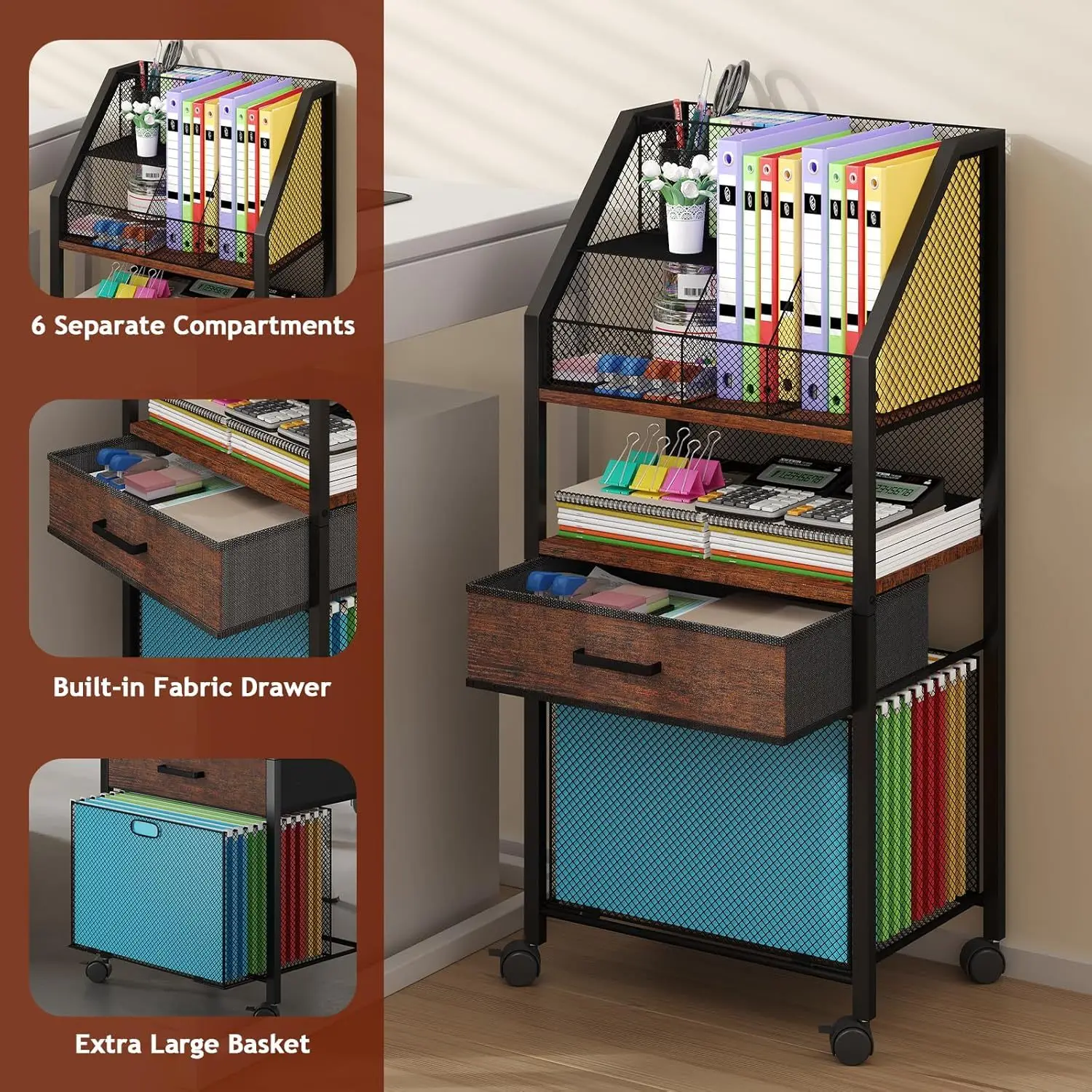 

Тележка для документов на колесах - Универсальная тележка для хранения с выдвижными ящиками для офиса, дома, организации пространства в классе, передвижная тележка
