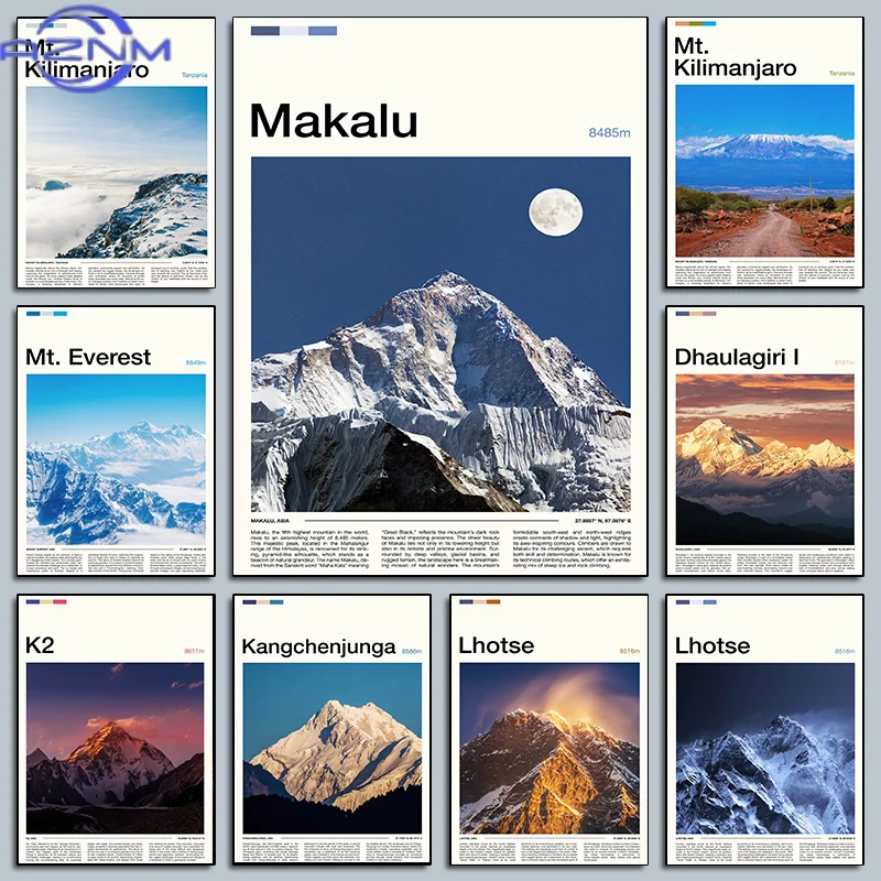 Pósteres de las famosas cadenas de montañas, monte Kilimanjaro, monte Everest, K2, impresiones fotográficas, pintura en lienzo, imágenes de pared, decoración para el hogar y el dormitorio