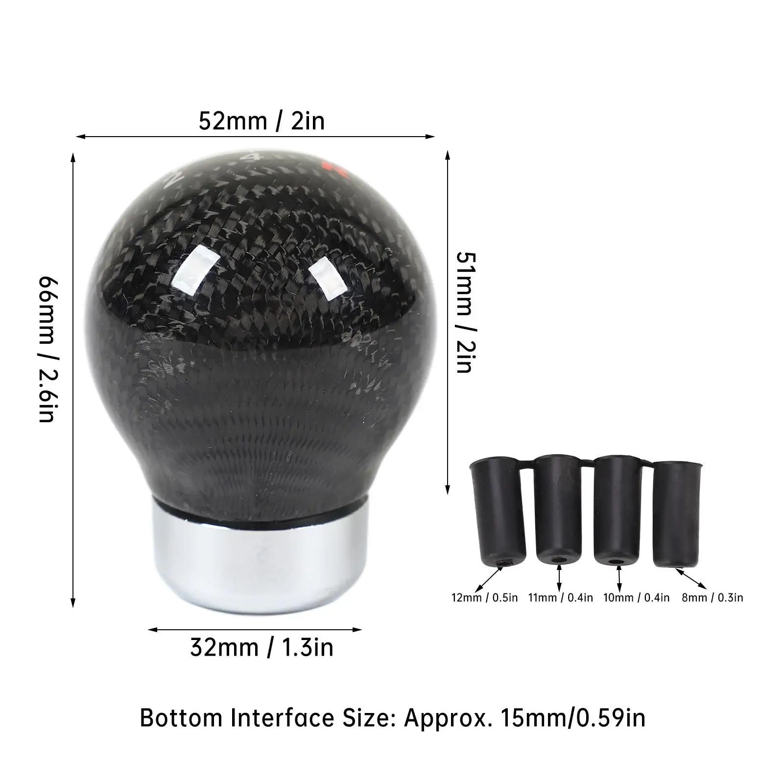 Carbon Car Gear Shift Lever Knob Head 15mm Bottom Interface Round Ball Manual Automatic Transmission Shifter Head Knob