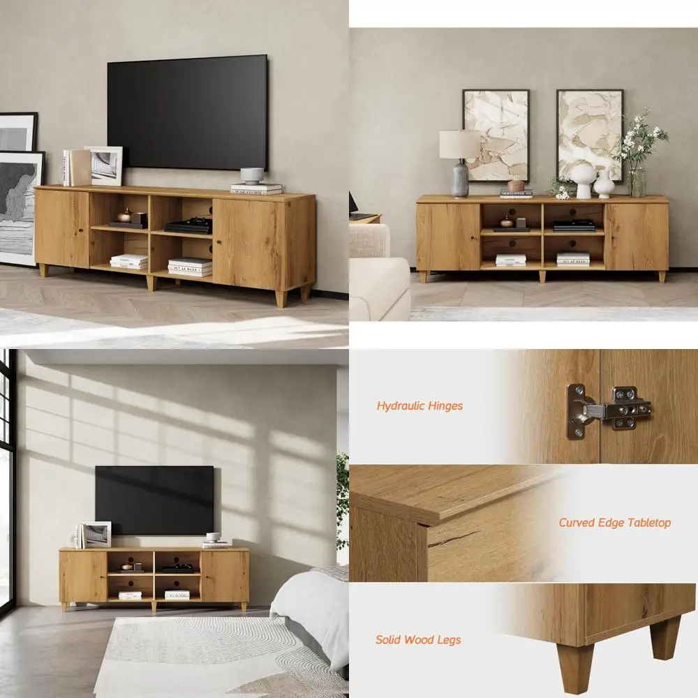 

Mid-Century Modern 75+ Inch TV Stand with Door and Wide Media Console Table