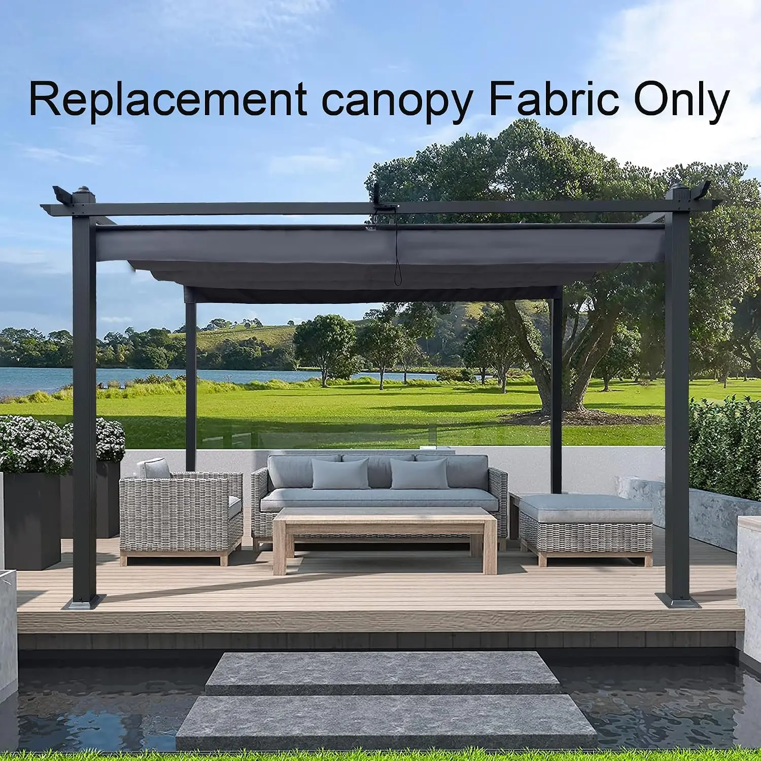 Retractable Waterproof Pergola Canopy Replacement Shade Cover 10x13 FT Sun-Protection Rain Gray, Customized