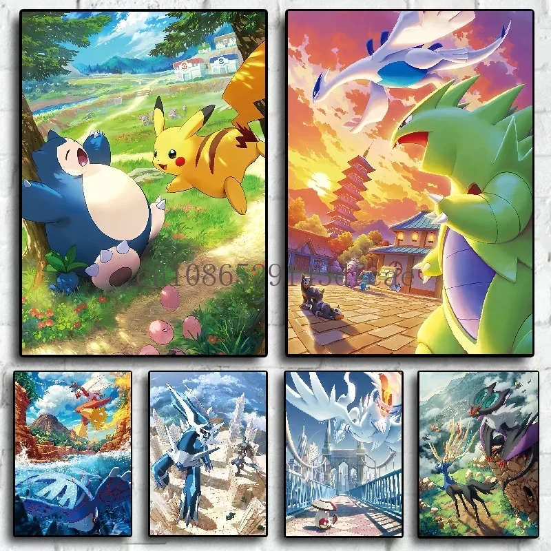 

Japanese Anime Peripheral Pokemon Poster Decor Pikachu Charizard Blastoise Wall Art Canvas Painting Modern Room Decorate Picture