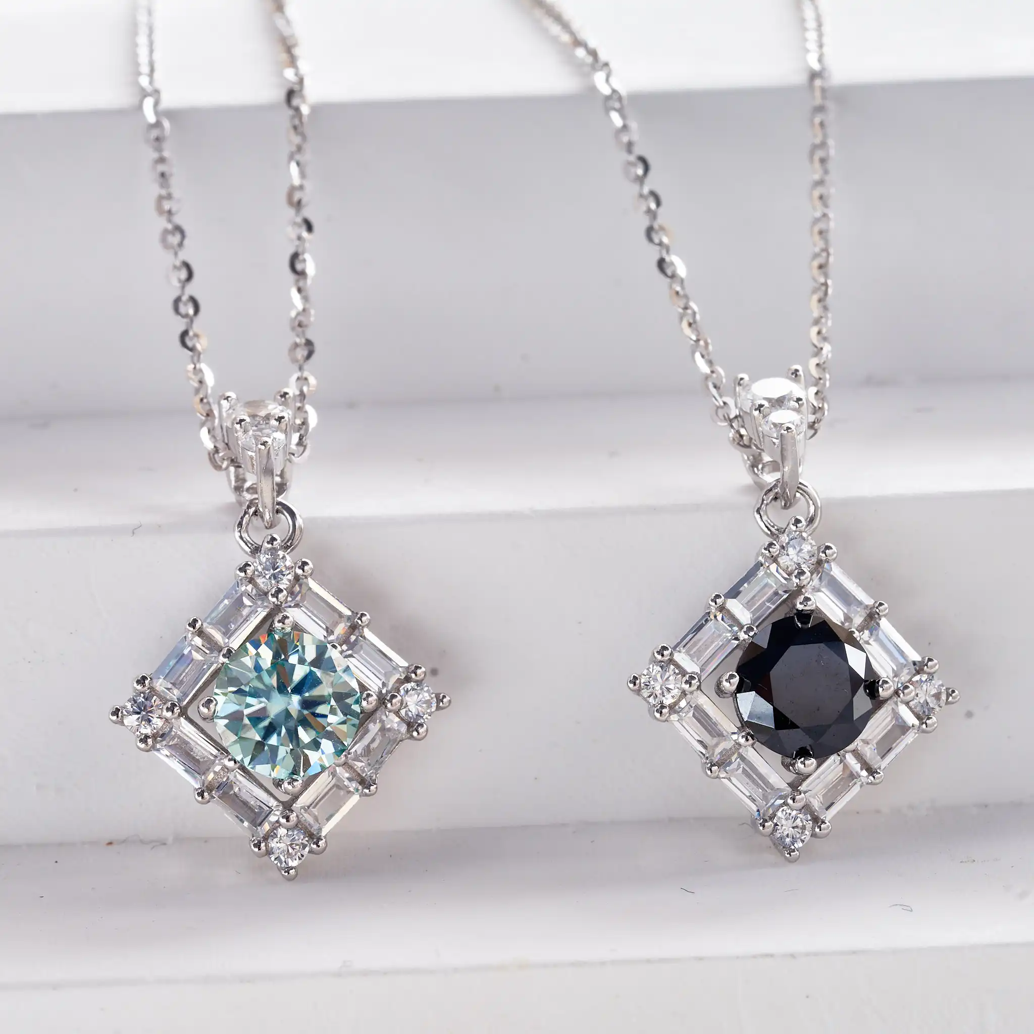 1CT Blau-Grüner Moissanit-Anhänger Halskette Silber 925 Schmuck Besteht Diamanttest mit Schwarzer Karte und Zertifikat – Detail 1