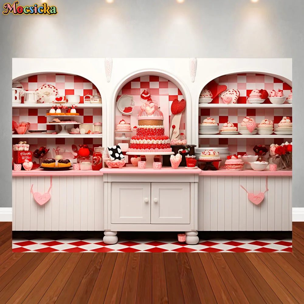 Valentine\'s Day Sweet Shop Photography Backdrop Retro Wood Wall Cook Decor Background Studio Newborn Baby Portrait Props