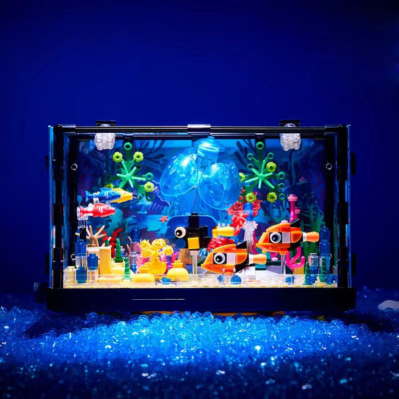 Fishbowl Aquarium Series Building Blocks Sea Turtle Jellyfish Fish Tank With Light Seafloor Assemble Bricks Toy For Children Kid