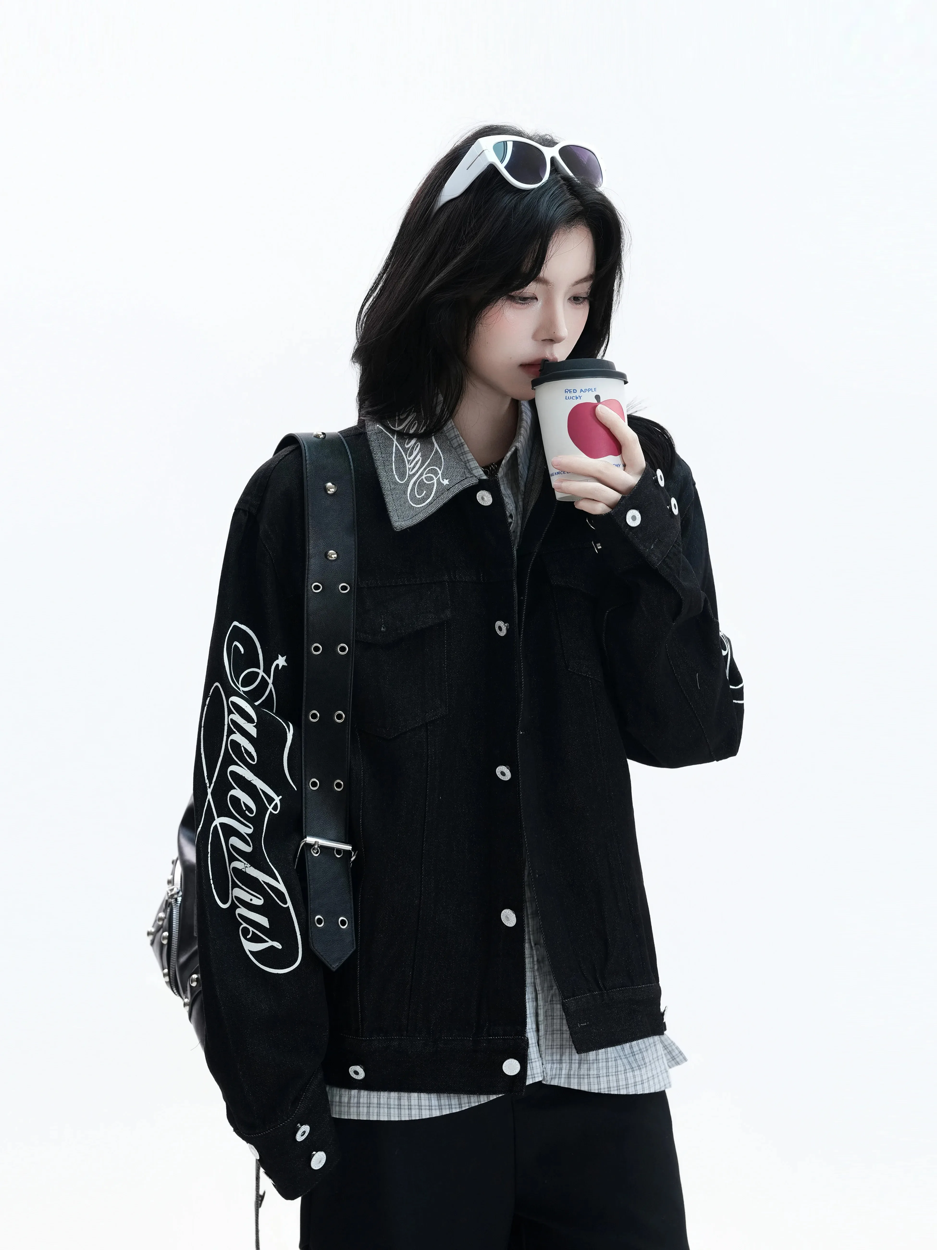 Women's Black Denim Jacket Vintage Fashion Long Sleeve Polo-Neck Cropped Jean Jacket Harajuku Korean Outerwear 2000s Clothes