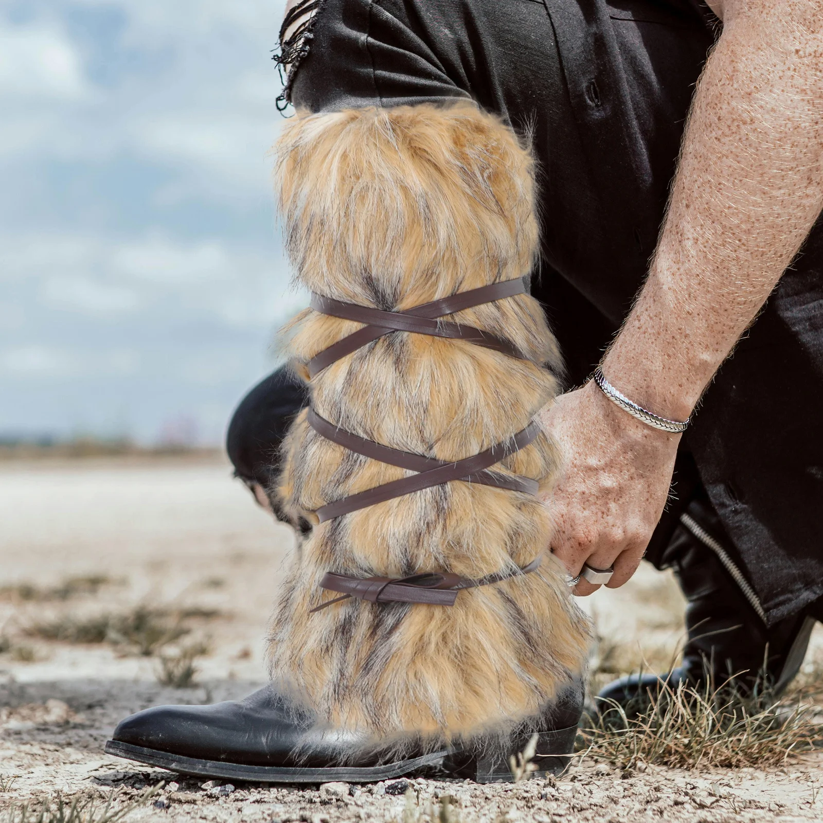 1쌍 바이킹 스타일 가짜 다리 워머 커프스 여성 남성 겨울 부츠 코스프레 액세서리 축제 의상 중세 장비