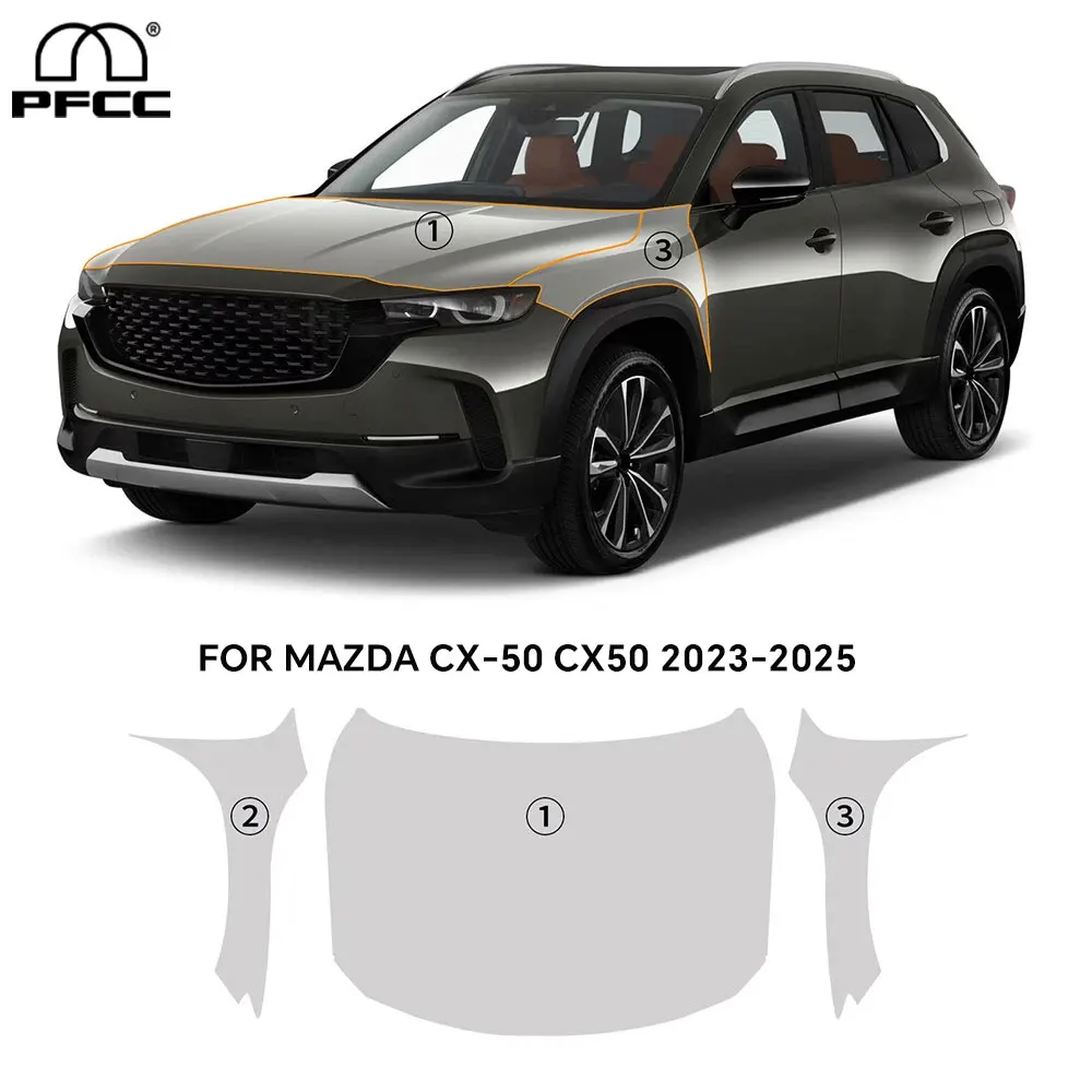 

Предварительно вырезанная защитная пленка для крыла капота PPF ТПУ для Mazda CX-50 CX50 2023-2025, ТПУ PPF, аксессуары против царапин, прозрачные