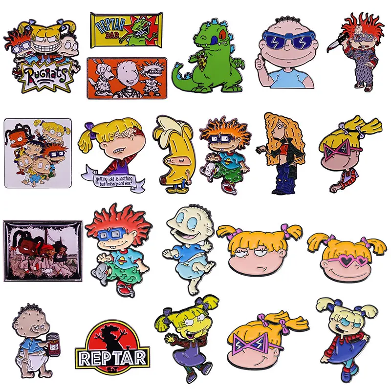 Alfileres de Anime Rugratss para mochilas, Pin esmaltado de dinosaurio, broche de Manga, broches para mujeres, insignias bonitas, accesorios de joyería de moda