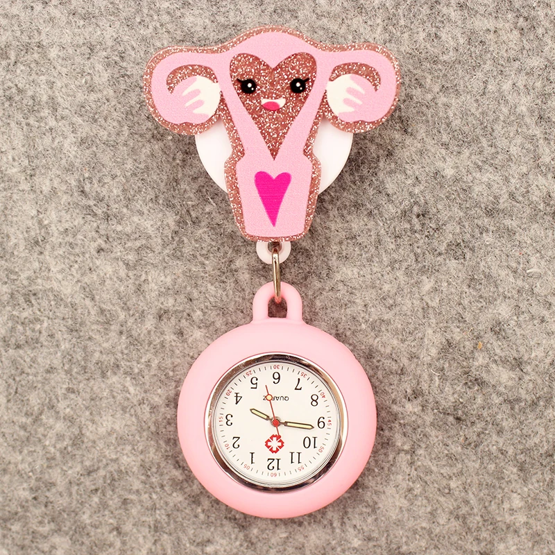 Montre de poche rétractable et avec Clip, Style poumon, cœur de dessin animé, pour médecin, infirmière, hommes et femmes