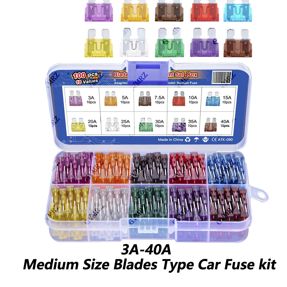 80PCS Medium Size Blades Type Car Fuse kit Assortment 3A 5A 7.5A 10A 15A 20A Fuse Set Auto Car Truck  25A 30A 35A 40A
