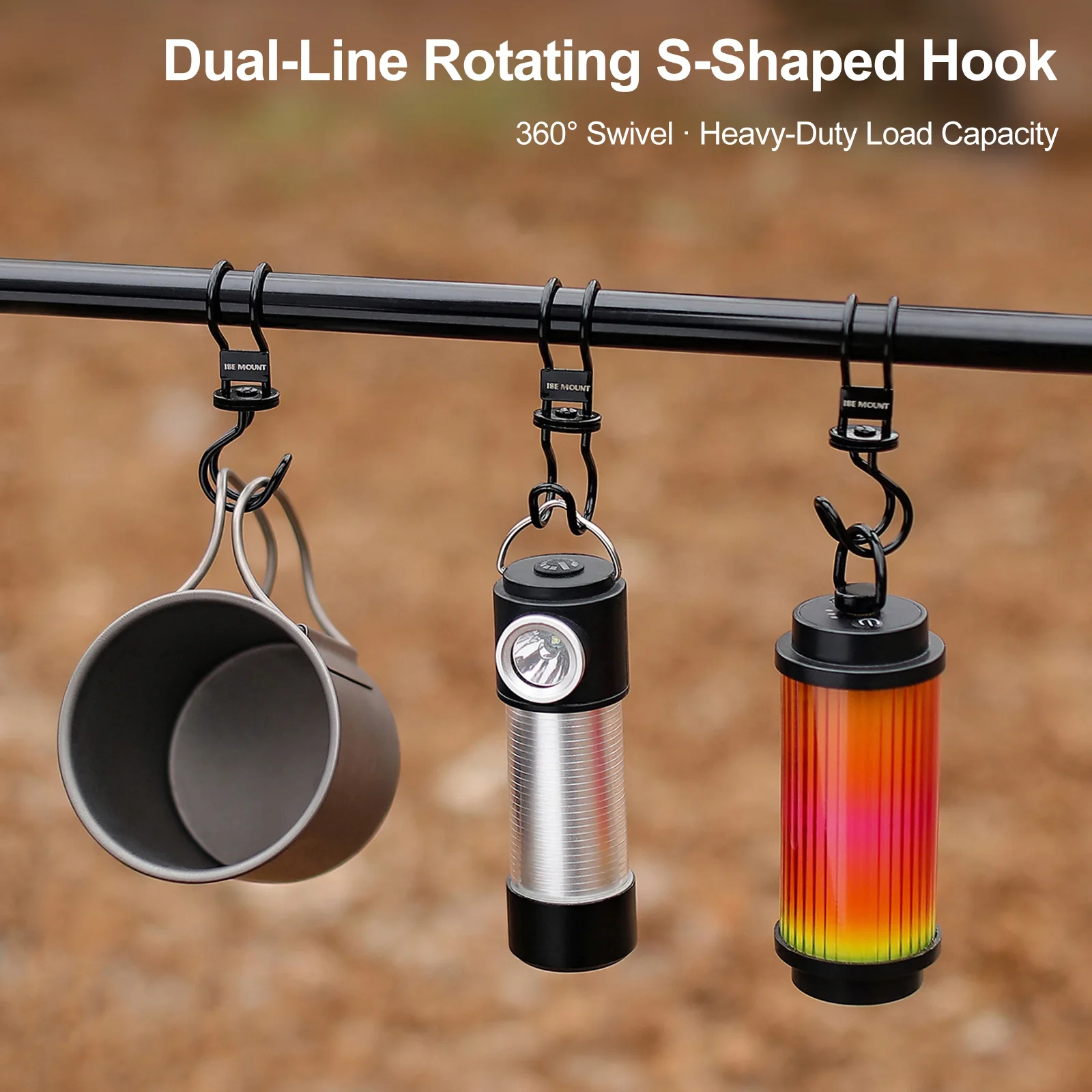1-4pcs Mortise And Tenon Joint Hooking Lightweight 360 Degree Rotating S-Shaped Hook Double Line for Water Bottle/Lamp/Backpack