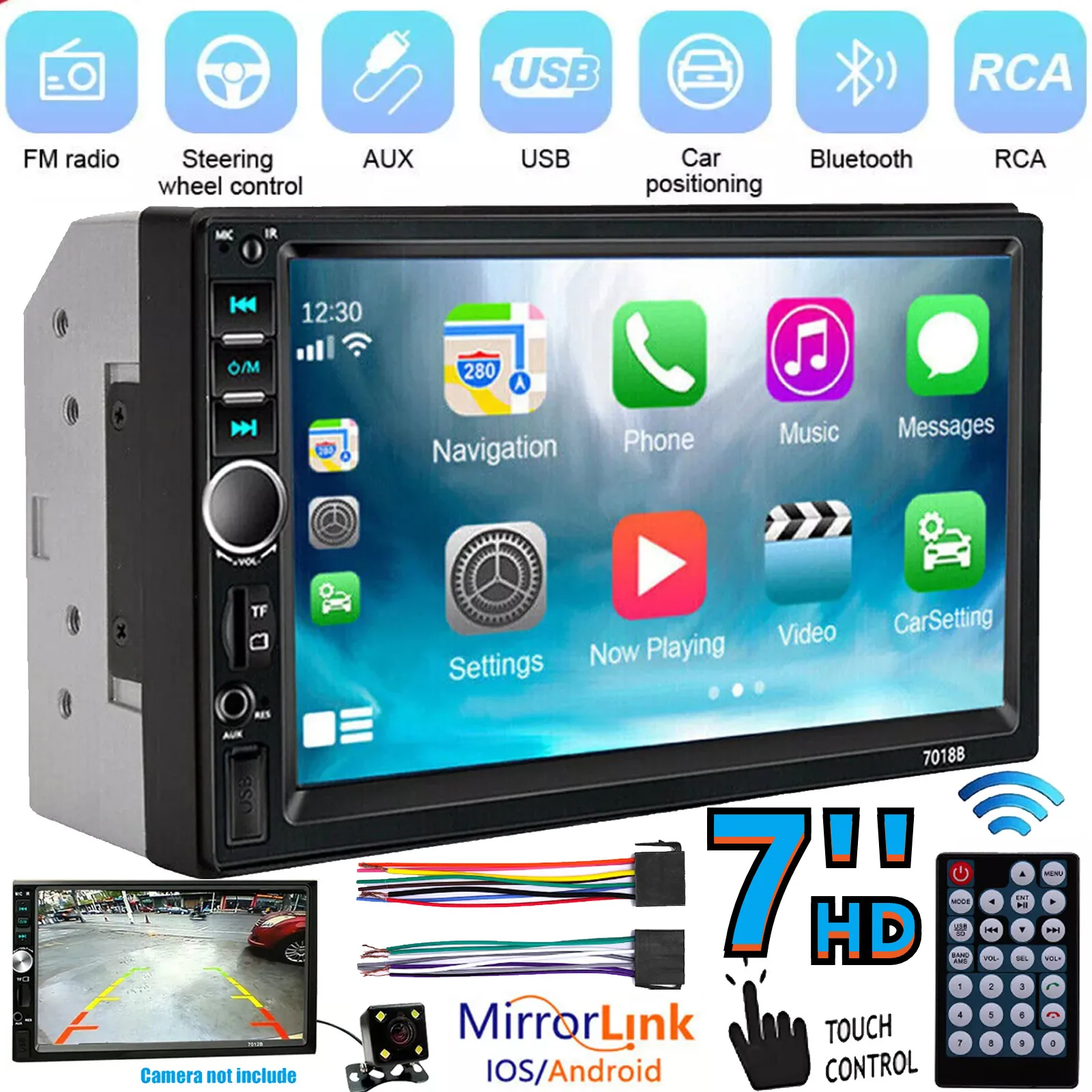 

7" Car Stereo Radio Fits Apple Carplay and Android Auto Bluetooth Player Touch Screen Double 2Din