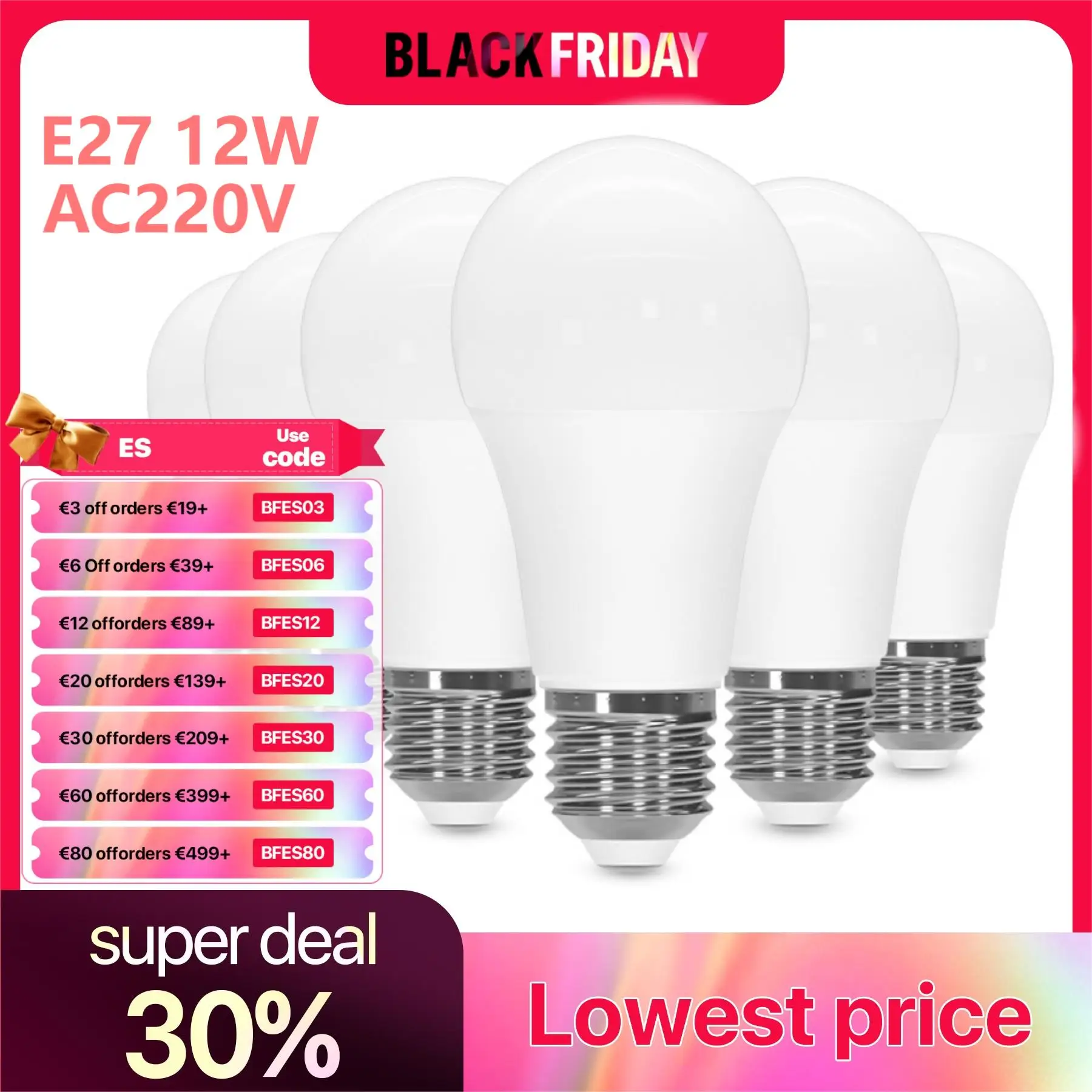 E27 6 Pack LED Light Bulbs 220V 100W Equivalent Warm White 3000K Cool White 6500K 12W 1200lm Non-Dimmable Edison Screw Bulbs