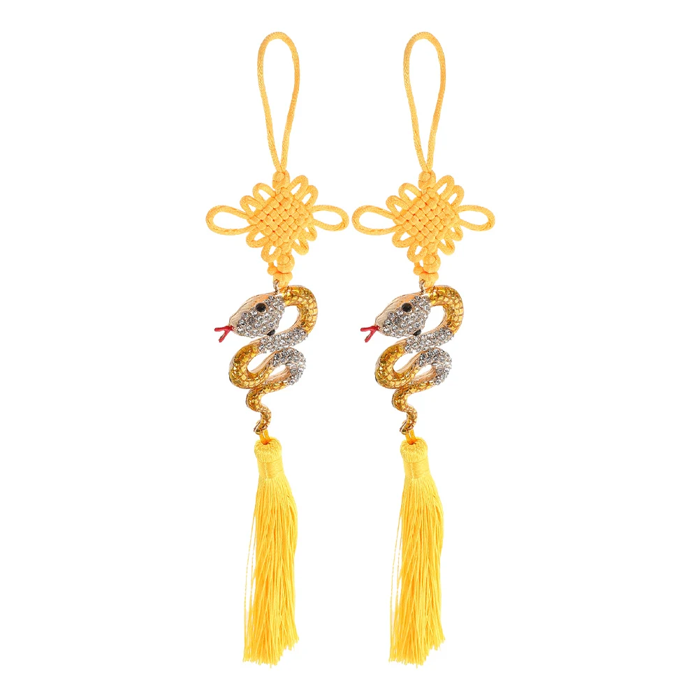 

2 Pcs Tassel Car Pendant Chinese New Year Snake Charms Decoration Alloy Plastic Fiber