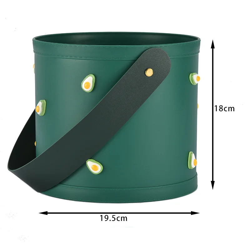 Green Cylindrical Gift Bucket Fruit Decor Strap Handle Premium Round Present Pack Container Holiday Gifts Portable Hug Bucket