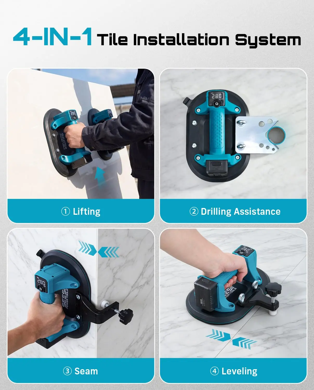 SEESII S30 AIR Electric Suction Cups for Tile Lifting Drill Seam & Leveling 10