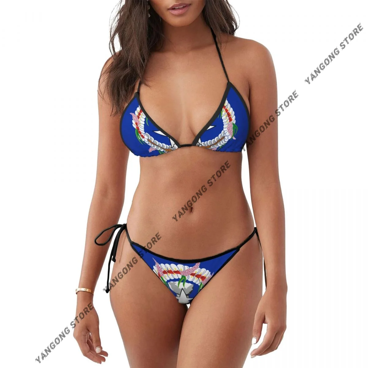 Woman Two Piece Swimsuit Flag Of The Northern Mariana Islands Swimwear Women's Bikini Set Sexy Bikini Low Wasit Bathsuit