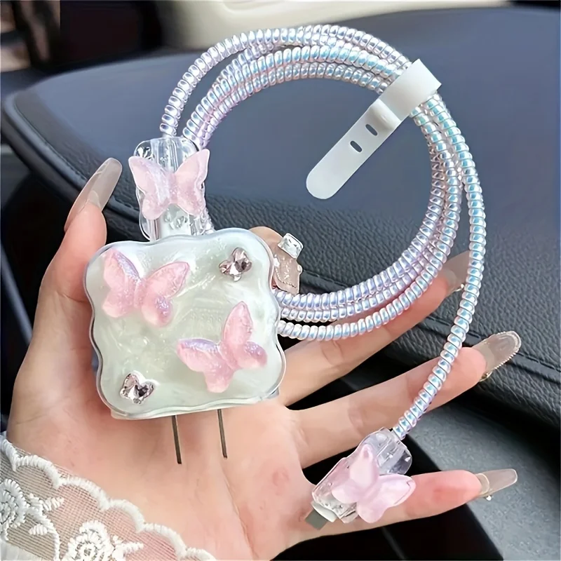 5pcs Butterfly Charger Protective Case For iPhone 18W/20W Fast Charging Cable Data Anti-break Charger Protective Rope