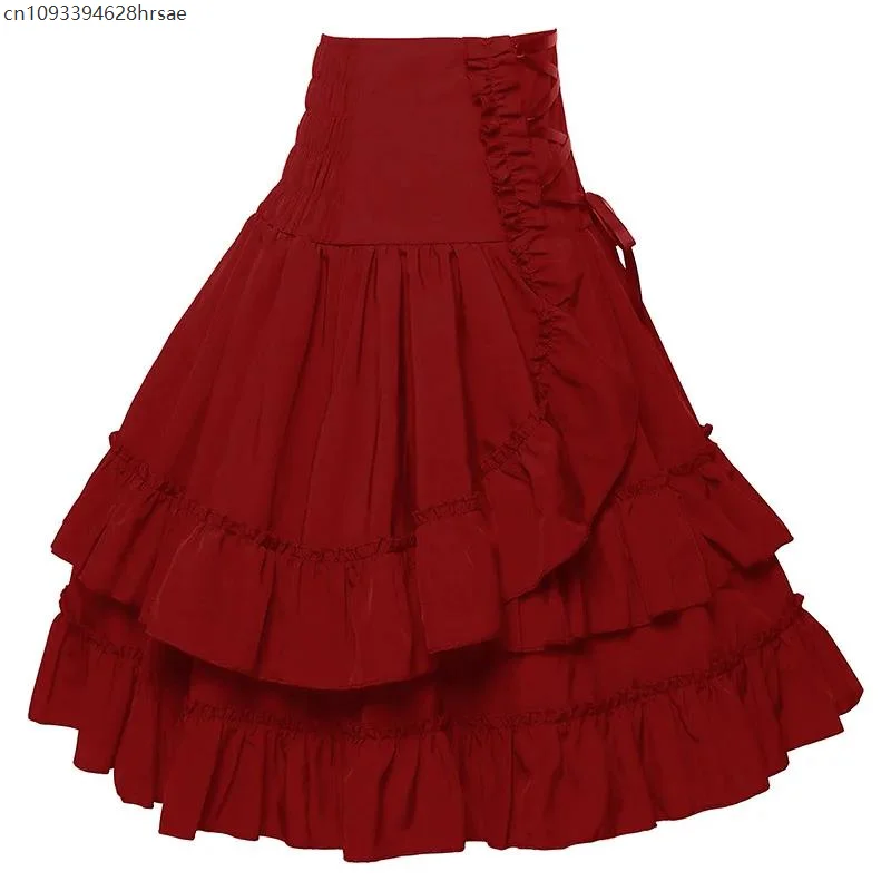 

2025 Classic Lolita Dress Ruffle Tiered Pretty Bow Dress Cosplay Costume Women Medieval Vintage Frill Frock Dress Tutu Skirts