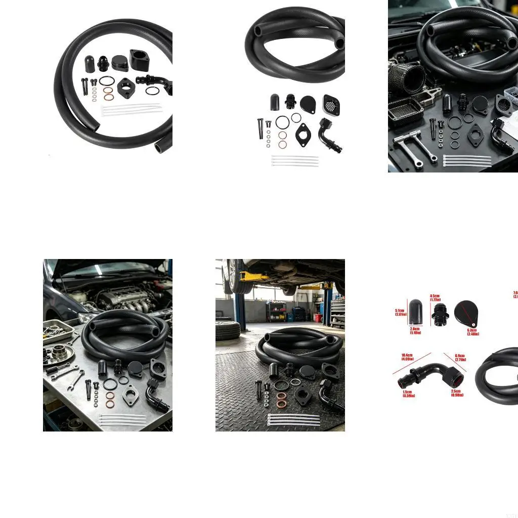 6.7L Maintenance Engine Ventilation with Flexible Hose, Black Finished Metal Adapters, Sealing Hardware and Installation Parts