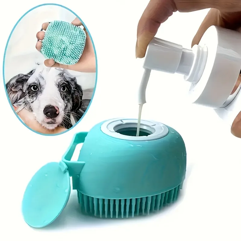1 PCS Pet Bath Massage Cleaning Brush, Suitable for Dogs Cats, - Built-In Shower Gel Dispenser, Wet and Dry Dual-Use Bath Brush