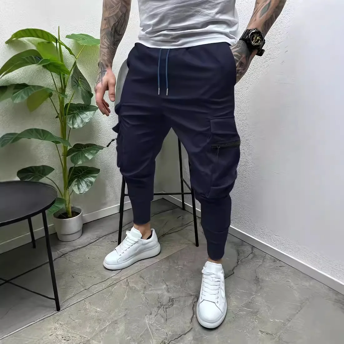 

Hip Hop Male Breathable Comfortable Blend Cotton Stripe Loose Casual Sports Calf Summer New Style Long Trousers Men Clothing