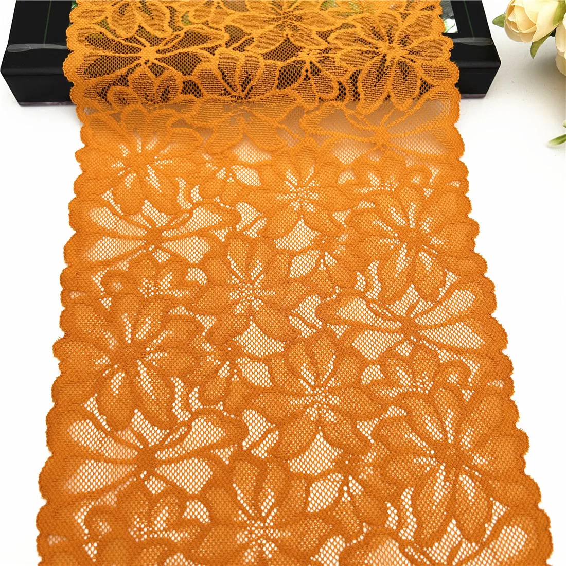3y/lot Width7 1/4 inch 18.50cm Dark Orange Elastic Stretch Lace Trim Clothing Sewing Craft DIY Apparel Dress Sleeve Lace Wedding