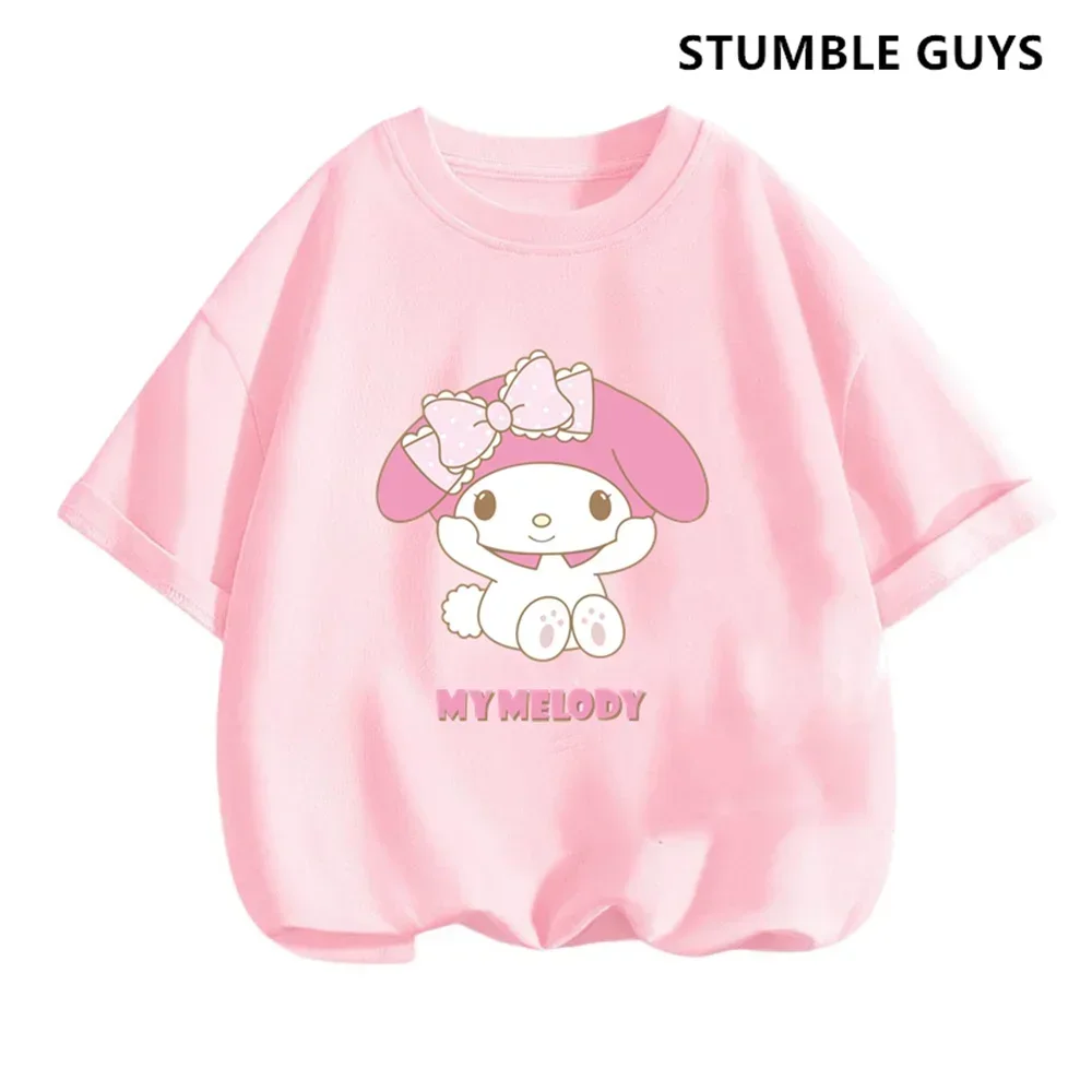 2024 New My Melody Tshirt Anime Summer Multiple Fashion Children\'s T-shirts Round Neck Casual Short Sleeve Print Trucksuit