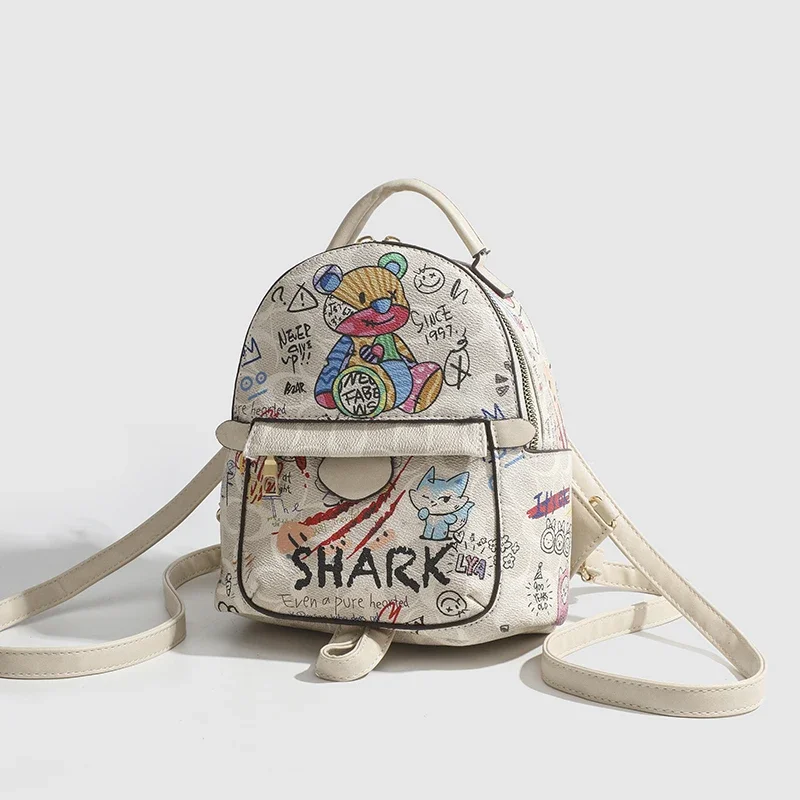 2024 new trendy summer foreign style small backpack graffiti bear backpack small backpack women's bag tide Backpacks woman