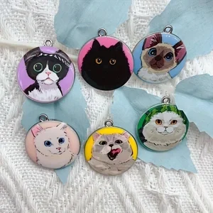 10pcs cartoon animal cat enamel jewelry making cute hanging earrings pendant necklace DIY keychain handicraft supplies view 2