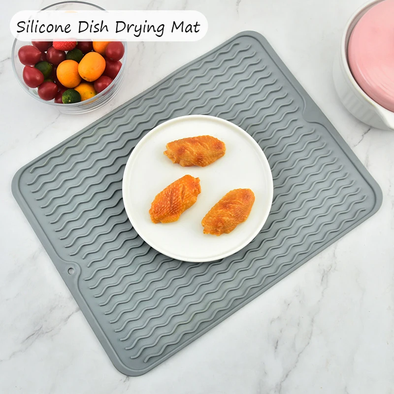 Silicone Dish Drying Mat Protector Sink Mat Table Kitchen Home Anti Slip Drying Dishes Drain Mat Heat Resistant Kitchen Sink Mat