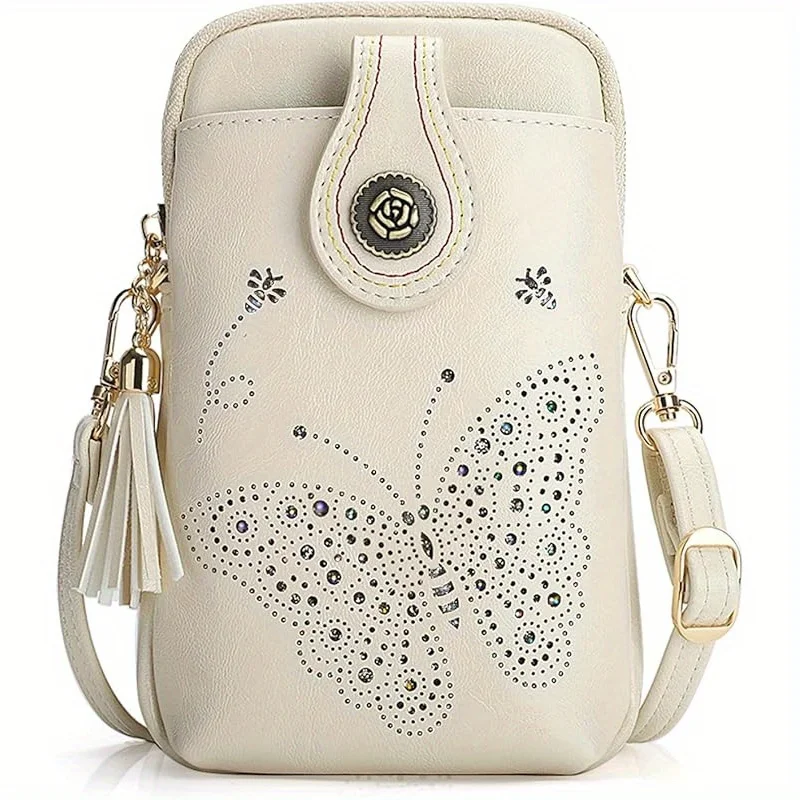 

Small Crossbody Bags for Women, Lightweight Mini Cute Cell Phone Purse for Women with Tassel Shining Butterfly