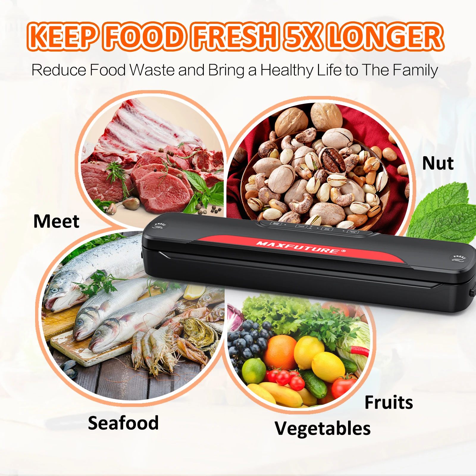 MAXFUTURE Mini Vacuum Sealer Food Bags Packer Automatic Sealing Machine for Home Ktchen Intelligent Storage Sous Vide Food Saver